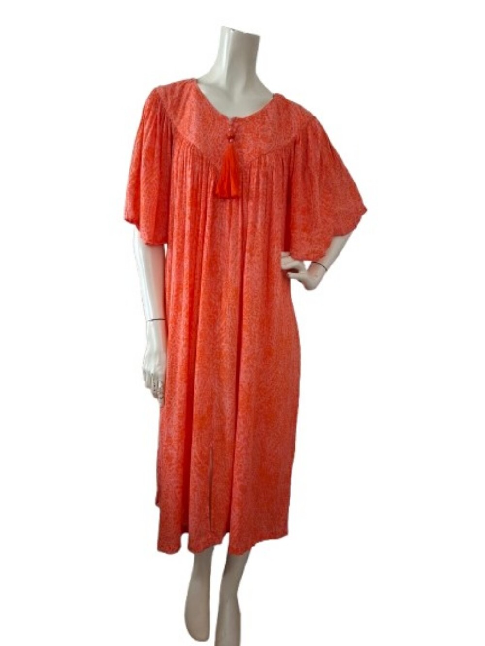 Go Softly Patio Dress Women"s M Caftan Nightgown with Tassel Pink Orange NEW